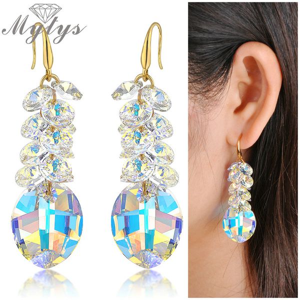 

fashion-crystal drop earrings fashion clear transparent shining light blue ce93, Silver