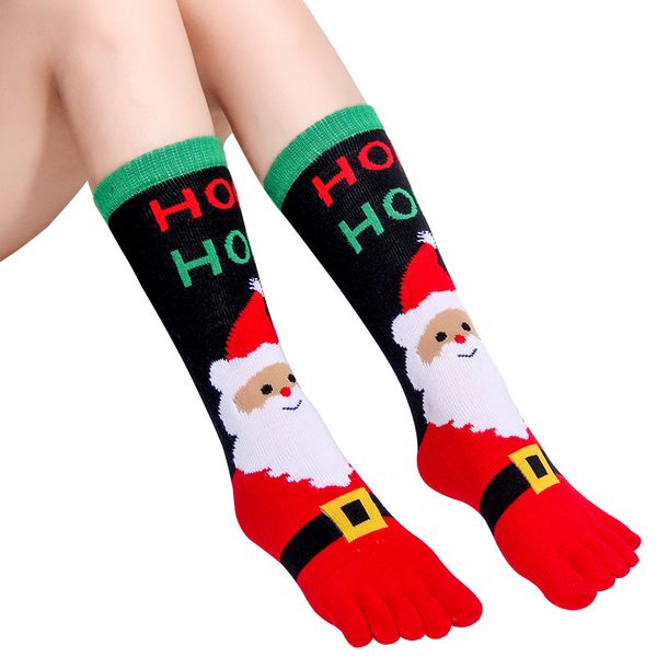 

women christmas socks cute cartoon santa claus pattern five finger sock winter christmas socks cosplay, Silver