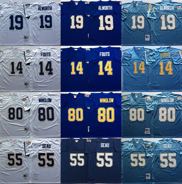 

vintage san diego junior seau charger 14 dan fouts 55 junior seau 19 lance alworth 80 kellen winslow football jerseys, Black;red