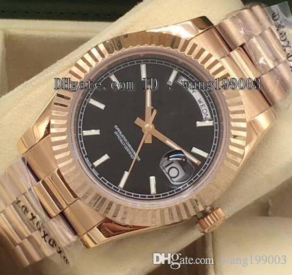 

mens automatic mechanical rose gold 41mm day date series black dial men's watch watches, Slivery;brown