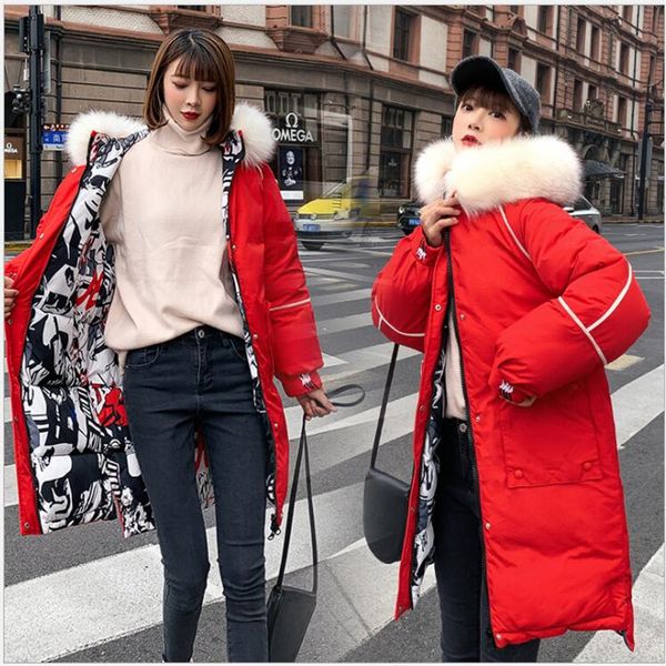 

both two sides can wear winter jacket women with fur collar hooded womens coats long parka 2019 female parkas r249, Tan;black
