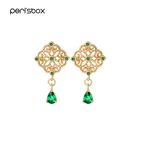 

peri'sbox 7 designs circle square green cz stone gold drop earrings flower geometric earrings for women pearl earring drops 2019, Silver
