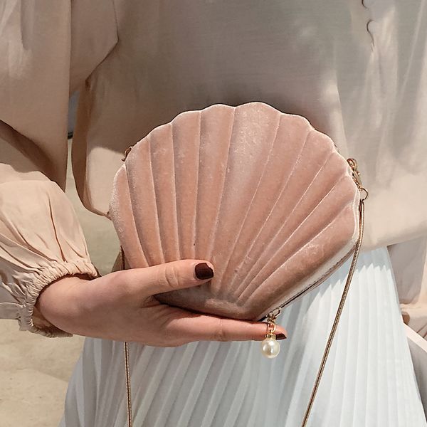 

sweet lady shell crossbody bag 2020 fashion new velvet women's designer handbag chain shoulder messenger bag