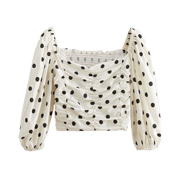 

women womens blouses women polka dots long sleeve short style blouse elastic lantern sleeve shirts side zipper sweet crop da248, White