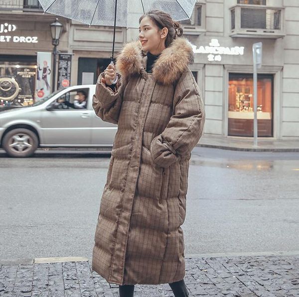 

2019 winter jacket women hooded with fur x-long down coat thicken warm padded parka pp155, Black