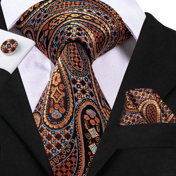 

hi-tie 100% silk men's classic paisley plaid necktie hanky cufflinks set for men classic wedding tie set n-3078, Black;blue