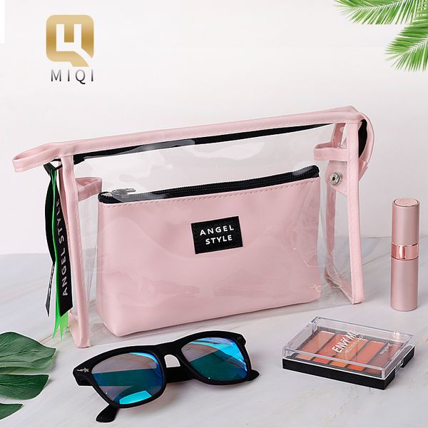 

korean version of pvc transparent cosmetic bag two-piece pu travel out door makeup toiletries storage consolidation bags