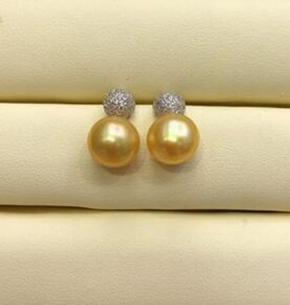 

elegant 9-10mm south sea flat round gold pearl earring 925s, White