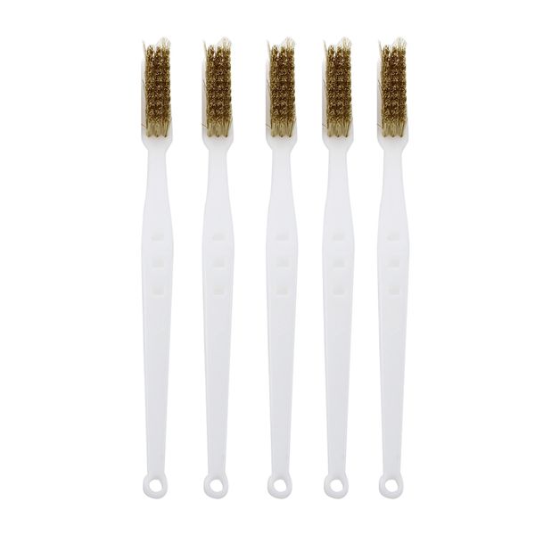 

6.9-inch plastic handle brass bristle wire brush - white (5 pieces
