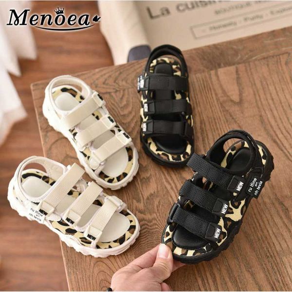 

menoea kids all-match single shoes 2020 sandals summer kids cool footwear children shoes leopard print flat 25-36, Black;red