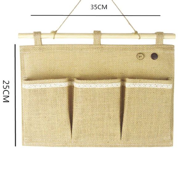 

linen fabric wall door closet hanging storage bag organizer (3 pockets