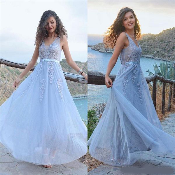 

long v-neck tulle aline prom dresses with appliques special occasion dresses party dresses custom made, Black