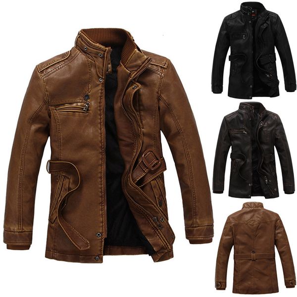 

2019 new fashion autumn male leather jacket men's autumn winter fashion velveted zipper pure color imitation leather coat m-6xl, Black