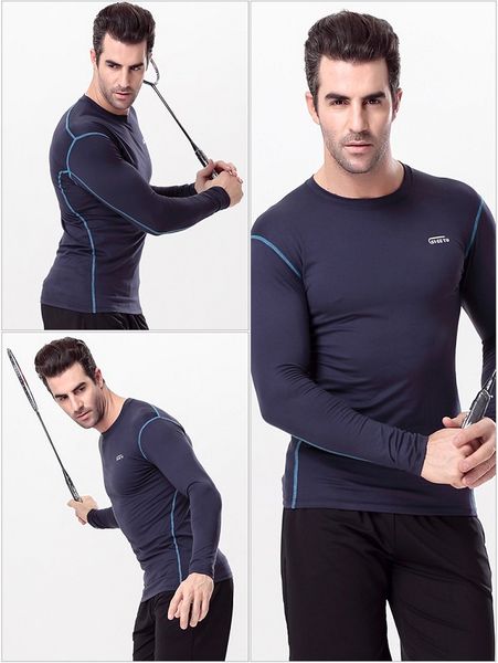 

running shirts dry fit mens gym clothing scoop neck long sleeves qly diyo underwear body building suiit polyester apparel, Black;blue