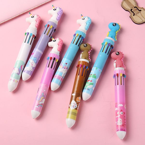 

creative cartoon 10 color ballpoint pen color press plastic pen office learning painting, Blue;orange