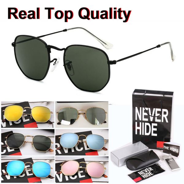 

3548 hexagonal brand sunglasses men women glass lens steampunk sun glasses goggles with original box, accessories, everything, White;black