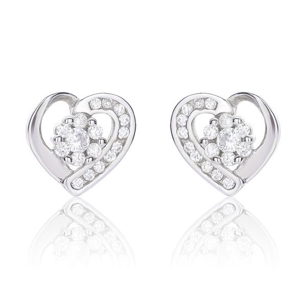 

hypoallergenic sterling silver 925 white crystal love stud earrings luxury designer jewelry women stud earrings 6-7188