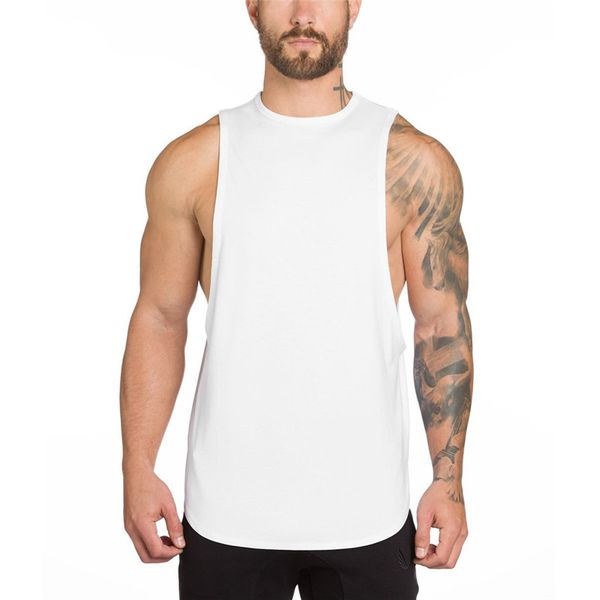 

mens summer gyms clothing fitness bodybuilding tank stringer singlet crossfit solid color vest sleeveless shirts male sling, White;black