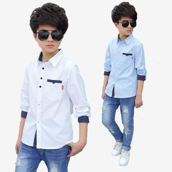 

8 12 14 16 2018 autumn kids clothes children clothing shirts fashion big boys formal solid blouse male long-sleeve shirt clothes, White;black
