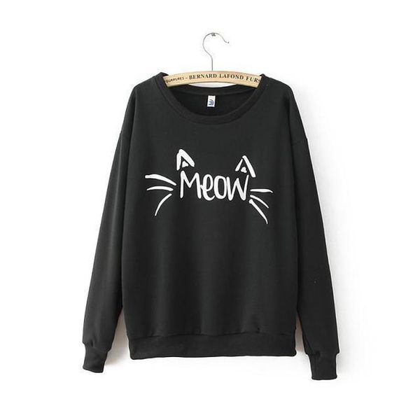 

meow cat ears cute hoodies sweatshirts 2020 women casual kawaii harajuku new sweat punk for girls clothing korean, Black