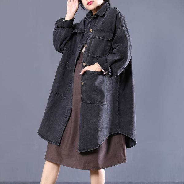 

[ewq] 2020 spring autumn new lapel long sleeve single breasted black patchwork vintage windbreaker femals coat women ah185, Tan;black