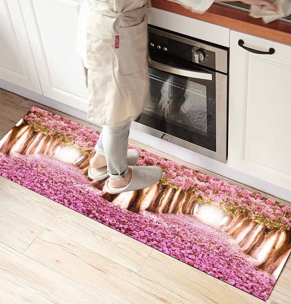 

else pink tree roses flowers leaves way 3d print non slip microfiber kitchen counter modern decorative washable area rug mat