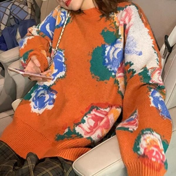 

womens sweater fashion asian size code wsj051 casual winter new flower sweater, White;black