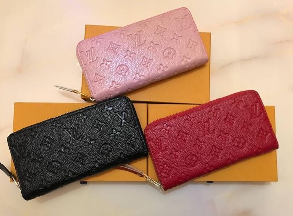 

3 colors fashion design clutch genuine leather wallet with orange box68, Red;black
