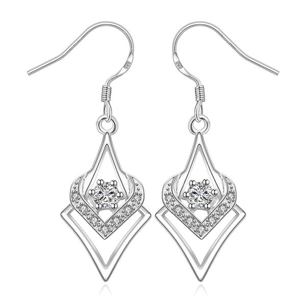 

plated sterling silver hollowed quadrilateral diamond earrings dase444 size 4.0x1.5cm; women's 925 silver plate jewelry earrings