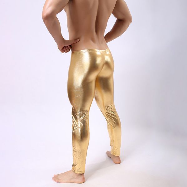 

men's pants mens patent leather bulge pouch long trousers underwear clubwear nightclub, Black