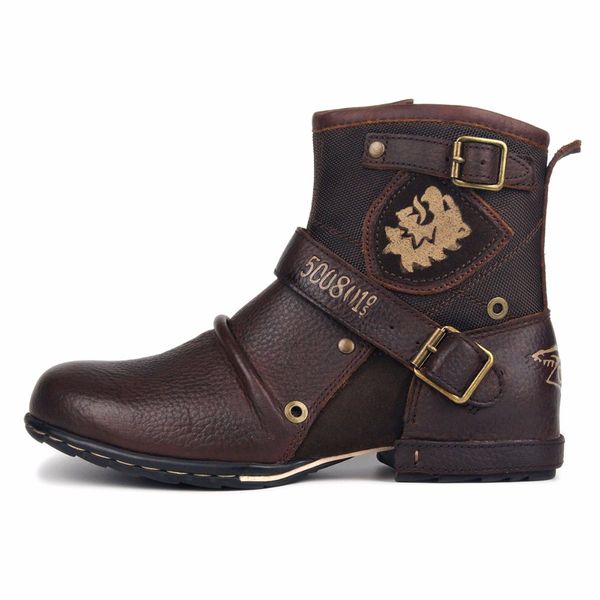 

2019 retro genuine buckle handmade motorcycle boots large size non-slip wear-resistant tooling embroidery boots, Black
