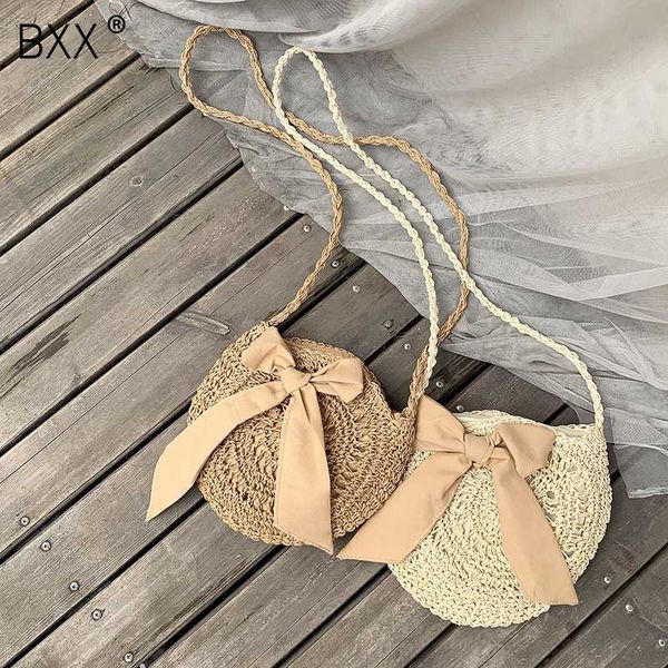 

bxx] hand-woven round woman's shoulder bag handbag summer female straw beach bag travel shopping female tote bowknot bags he307