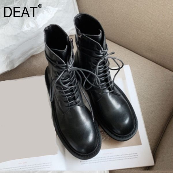 

deat] 2019 round toe bandage black personality pu leather single shoes women short boots new spring autumn fashion tide 10e106