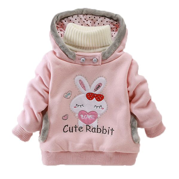 

girls sweatshirts hoodies children clothing autumn and winter baby girl thick cotton kids cute cartoon rabbit hooded coat, Black