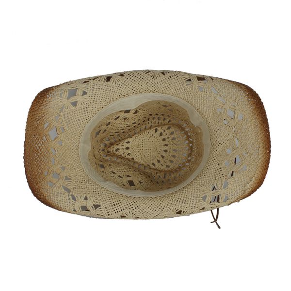 

2019 women men straw hollow western cowboy hat lady handmade sombrero hombre beach cowgirl jazz sun hat size 56-58cm, Blue;gray