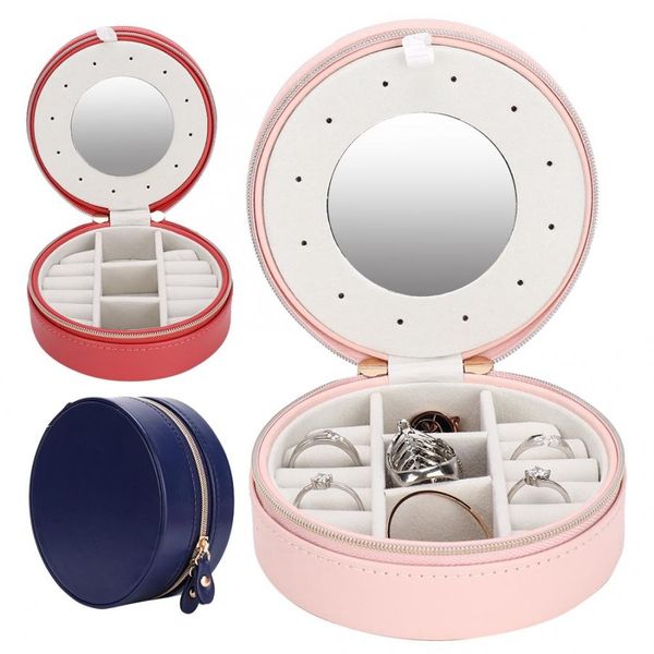 

pu leather portable round earrings jewelry storage holder organizer box case jewelery display container holder for jewelers, Black;blue