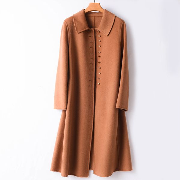 

зимние пальто женщины 2019 осень зима cassic simple шерсти maxi long coat женского robe верхней одежда кашемир шерсть куртка манто femme, Black