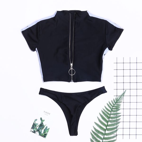 

new girls womem zip up bikini sets beachwear swimwear striped two piece bathing suits