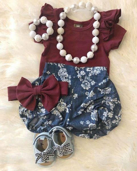 

toddler kids baby girl infant clothes romper flower print pants outfits, Pink;blue