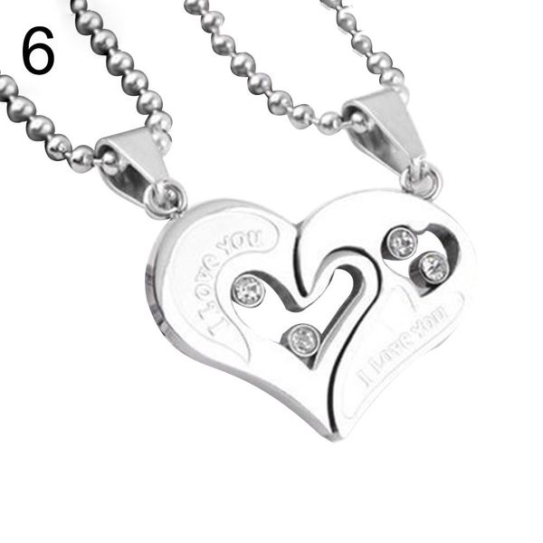 

2pcs/set i love you rhinestone inlaid matching heart pendant couple necklace hot, Silver