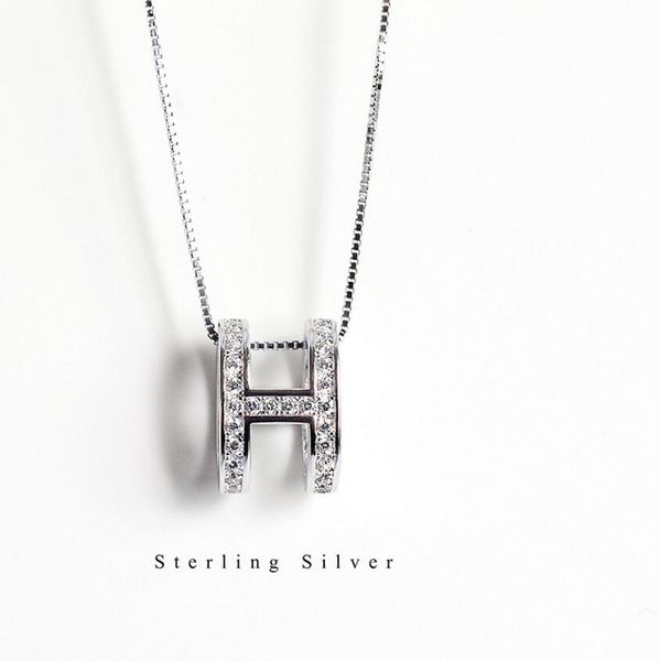 

s925 sterling silver letter h pendant temperament clavicle chain necklace female clavicle necklace simple student fashion jewelry5862554