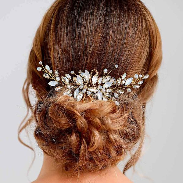 

fashion headdress bride rhinestone opal wedding handmade silver crystal headpiece hair accessories bridal combs, Golden;white