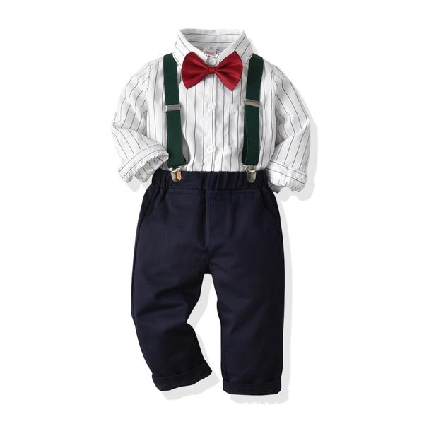 

boy clothing set summer toddler kids baby boys clothes suit striped tie shirts+overall 2pcs outfits children costumes fashion, White