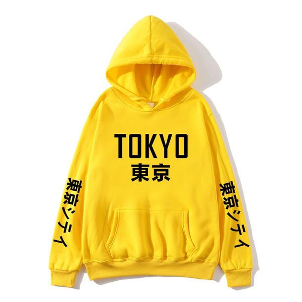 

tokyo mens designer hoodies winter fleece long sleeve hooded mens sweatshirts casual crew neck solid color male, Black