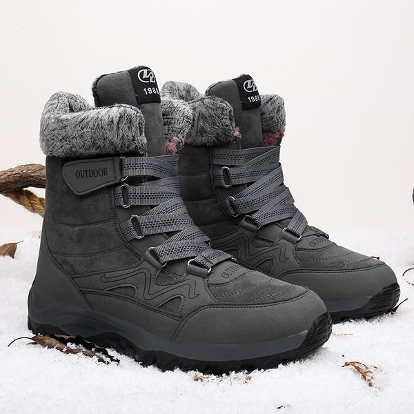 

high outdoor boots men snow boots mid-calf outdoor men winter waterproof keep warm high botas hombre 39-46, Black