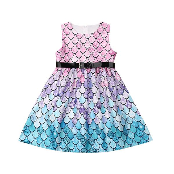 

Sleeveless Kids Girls Floral Summer Party Dress Sundress Clothes 4-11Y Fish scale vintage dress Cartoon Princess Mermaid dress