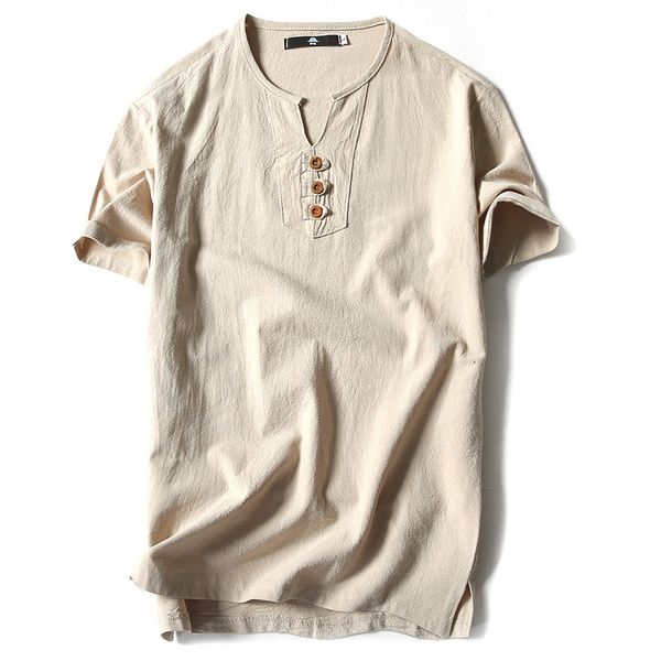 

2020 summer men's t-shirt japanese men's thin linen short-sleeved casual cotton t-shirt bottoming shirt new, White;black