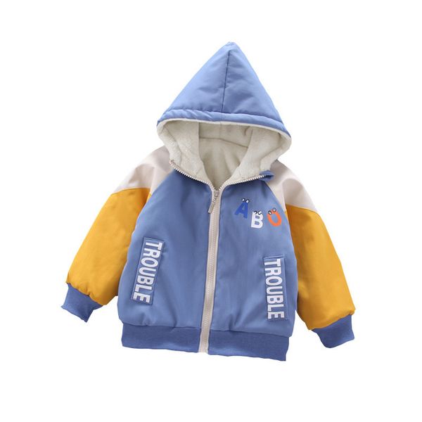 

мальчики coat новая детская плюс толстый бархат с капюшоном куртки корейской версии мужского пола младенца зимы детей куртки, Blue;gray