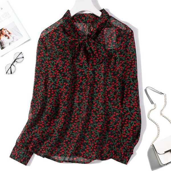 

женская 100% pure silk shirt top блуза прозрачный tie лук шеи мундир черный l xl jn062, White