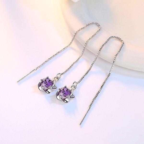 

plum blossom цветок длинные кисточкой падение серьги с clear фиолетовый циркон 925 ювелирные изделия стерлингового серебра для женщин s-e236, Silver